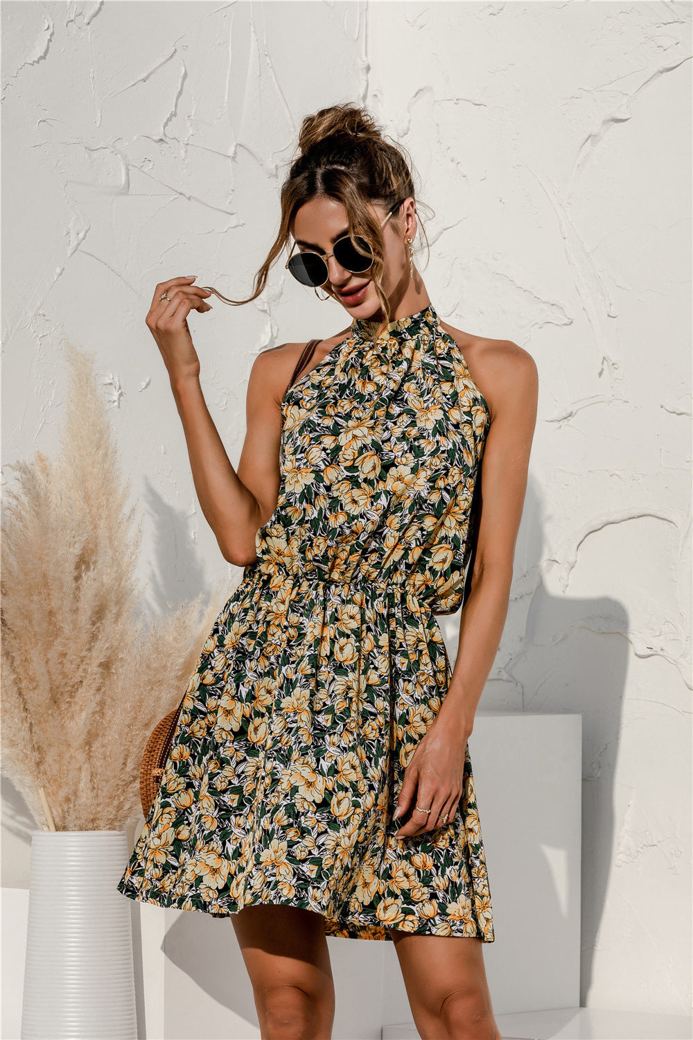 Summer Muse Dress - Floral Tie Neck With Open Back