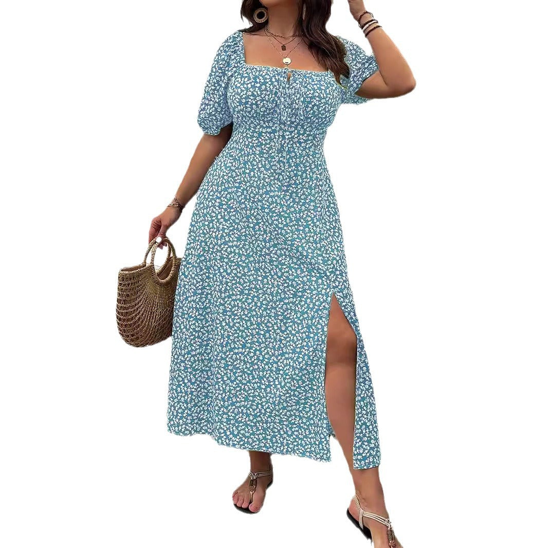 Square Collar Floral Print Milk Maid Dress