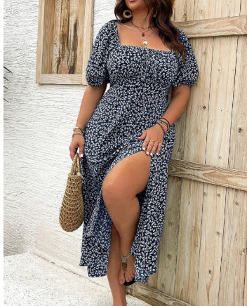 Square Collar Floral Print Milk Maid Dress
