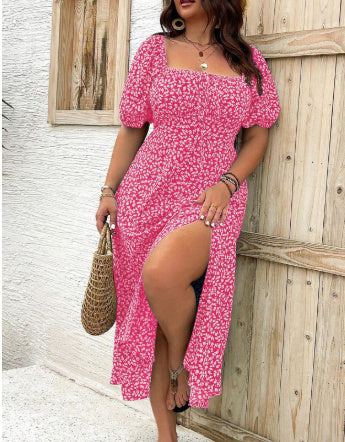 Square Collar Floral Print Milk Maid Dress