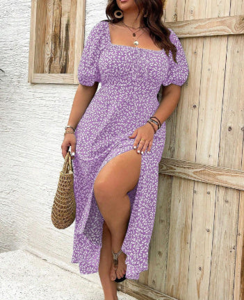Square Collar Floral Print Milk Maid Dress